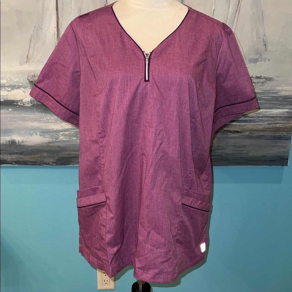 Butter Soft Stretch Berry Wine Heather Scrub Top, XL